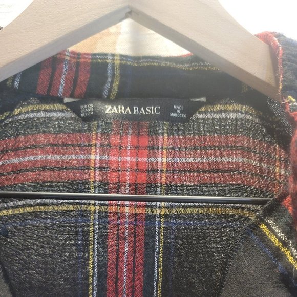 Zara Red and Black Plaid Blouse Tunic Top - Picture 3 of 9